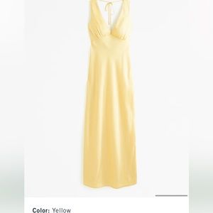 Plunge cowl back yellow wedding guest dress